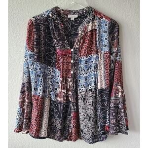 Patchwork Boho Paisley Blouse Top Small‎ Festive Flare CB Established 1962